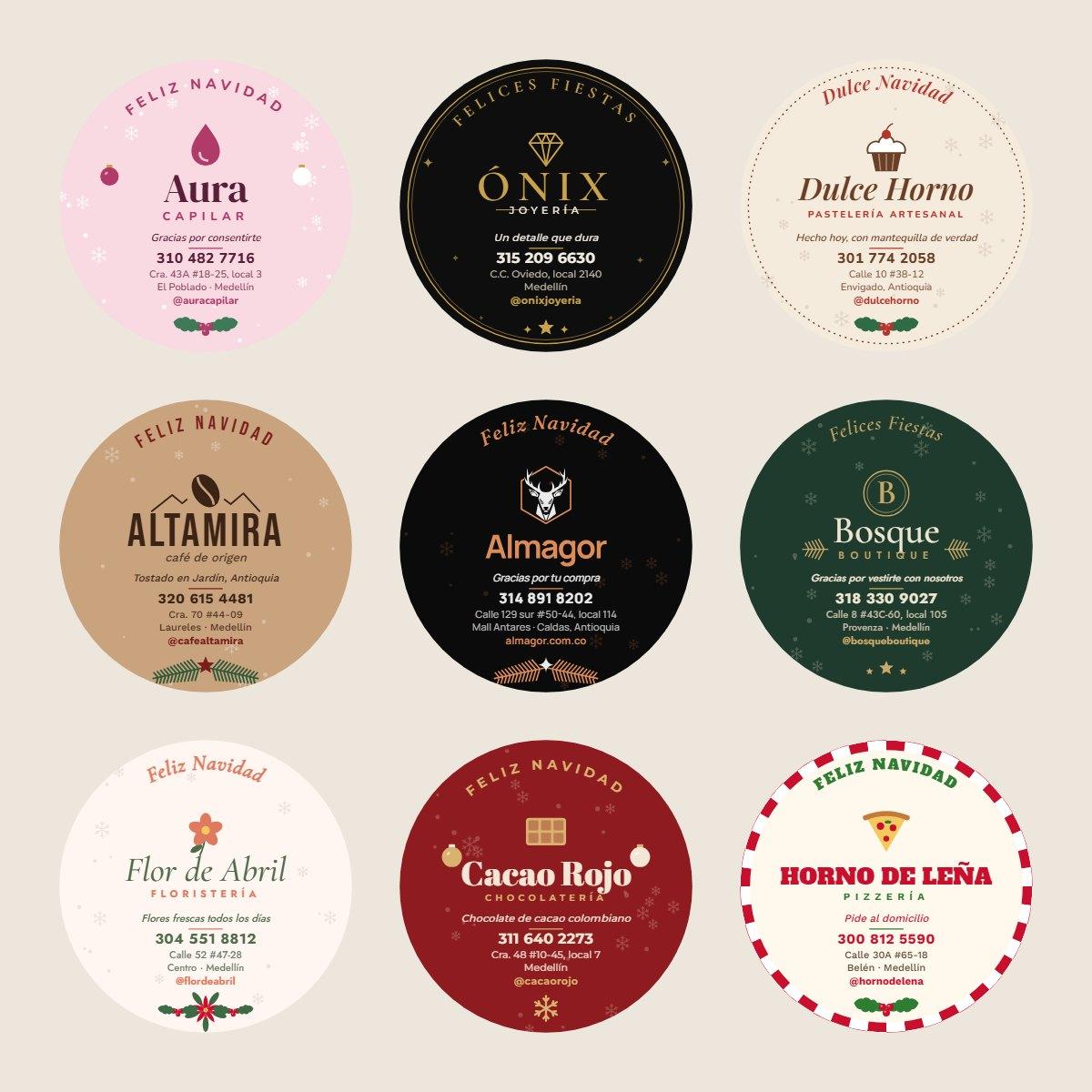 Stickers navideños 7x7 para empaques